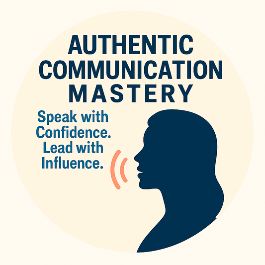 Logo for Authentic Communication Mastery course, highlighting speaking with confidence and leading with influence.